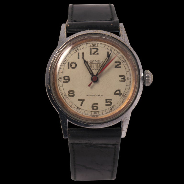 Mid-20th Century Roamer Stainless Steel Swiss Made Military Watch