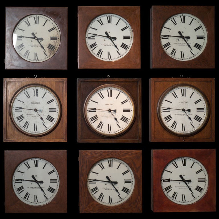 Collection of Nine Wood Case School Clocks
