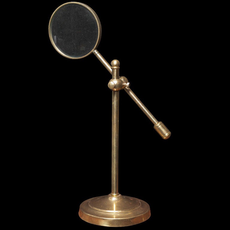 Glass Large Early Brass Mounted Magnifying Lens