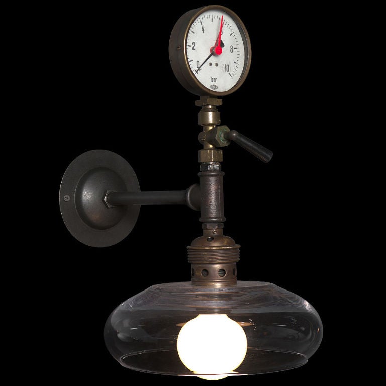 Industrial Sconce with Unique Pressure Gauge
