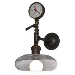 Used Industrial Sconce with Unique Pressure Gauge