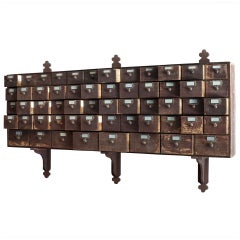 Antique Monumental 19th Century Wall Mounted Bank of Seed Drawers