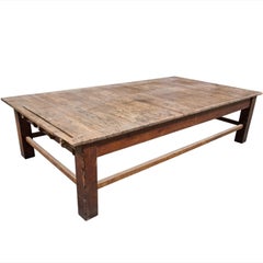 Antique Monumental Work Table with Simple Stretchers