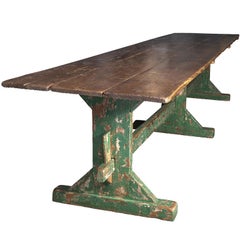 Dining Table With Green Trestle Base