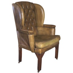 Buttoned Leather Wingback Chair from 19th century England