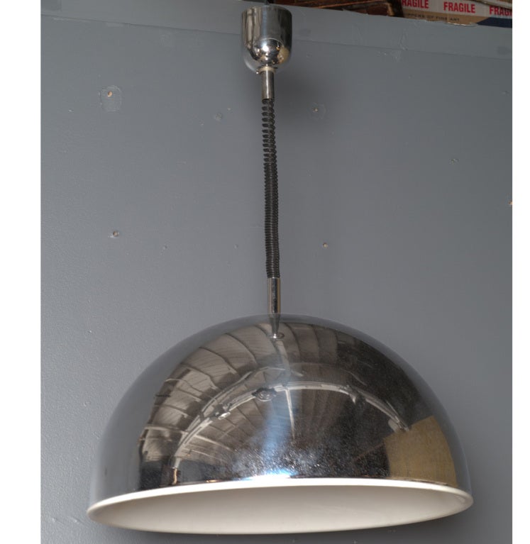 Chrome and Enamel Large Pendant Light