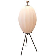 Tripod SideTable / Desk Lamp with Opaque Ribbed Glass Shade
