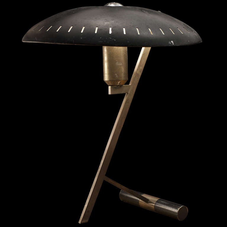Unusual brass and metal shade desk lamp by Pierre Paulin 
  