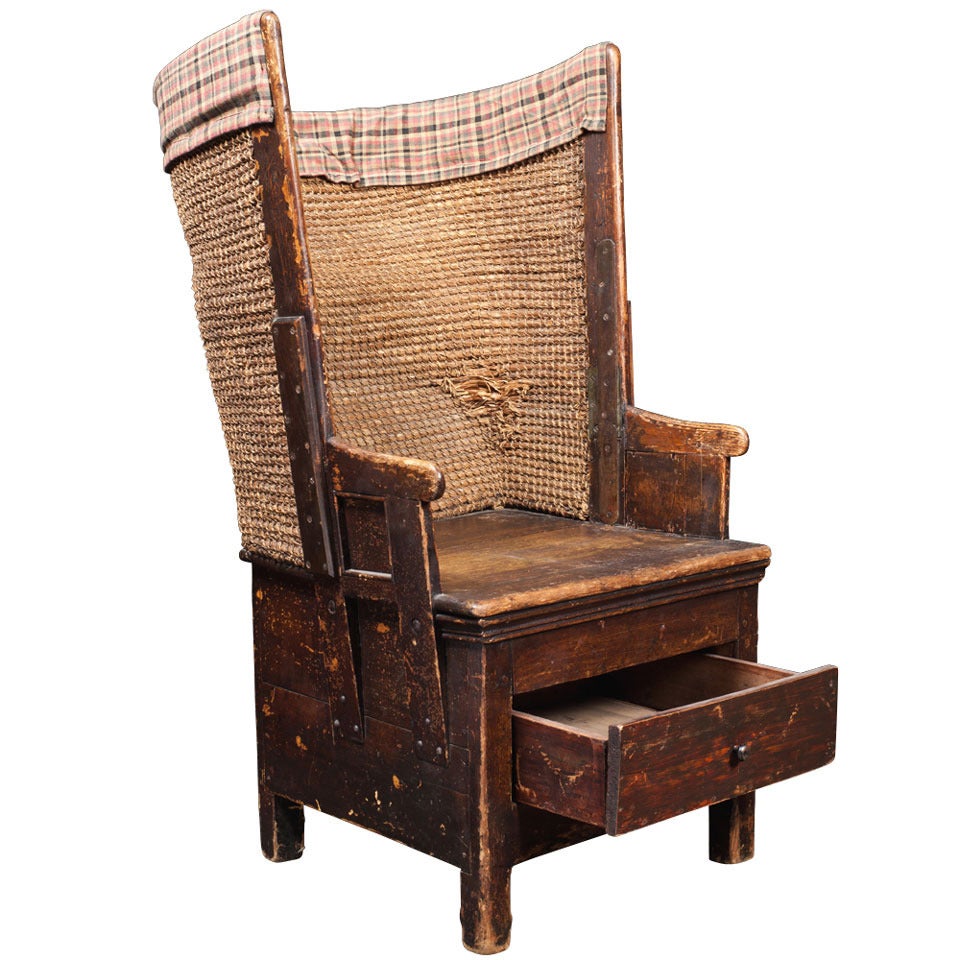 Scottish Primitive Tall Back Chair with Storage Drawer