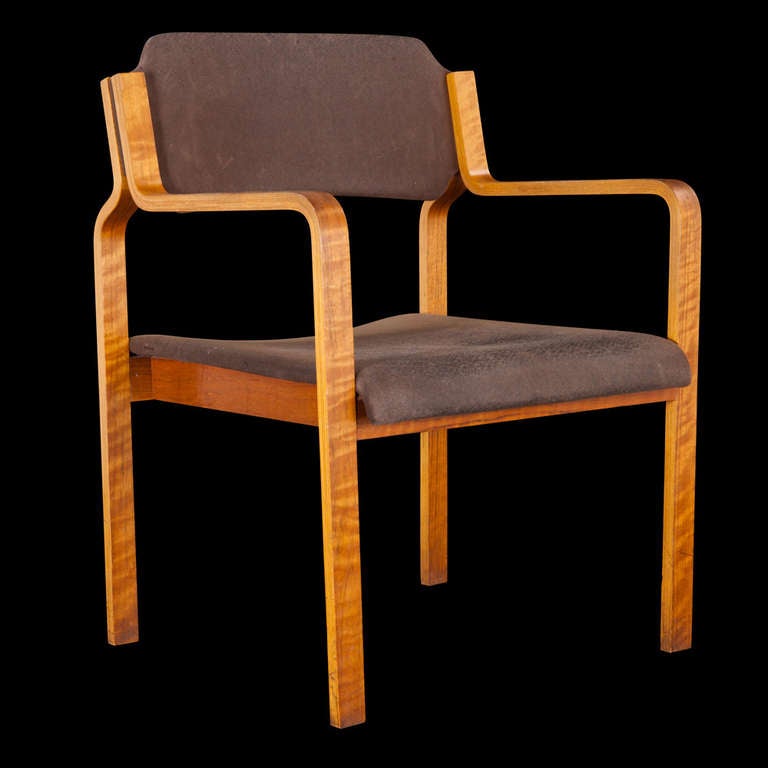 Mid-20th Century Bent Wood / Moleskin Chair