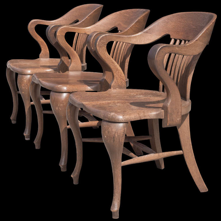 Six Bank of England Oak Desk Chairs In Excellent Condition In Culver City, CA