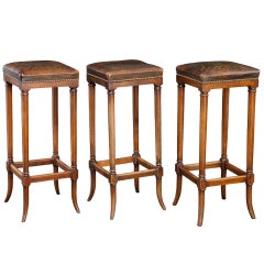 Antique Leather-Topped Bar Stools