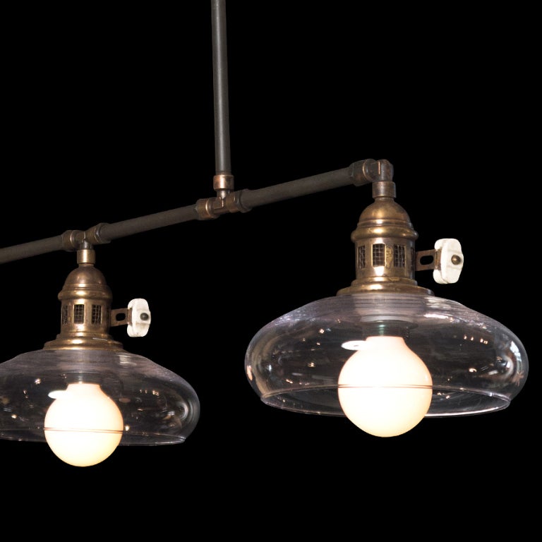 Italian Industrial Ceiling Light Fixture with Rounded Glass Shades