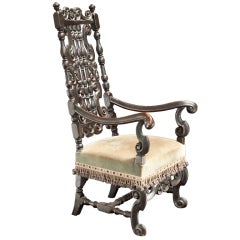 Ornately Carved English Tall Back Chair