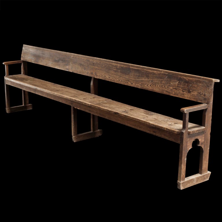 Wonderfully simple plank bench with hidden storage drawer, original finish