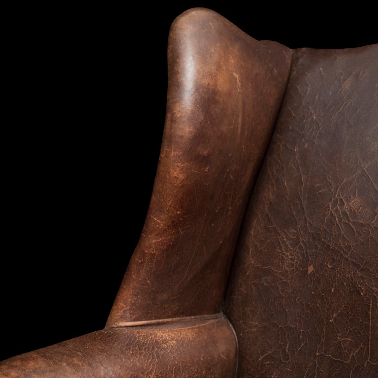 19th Century Oversized English Leather Wingback Chair