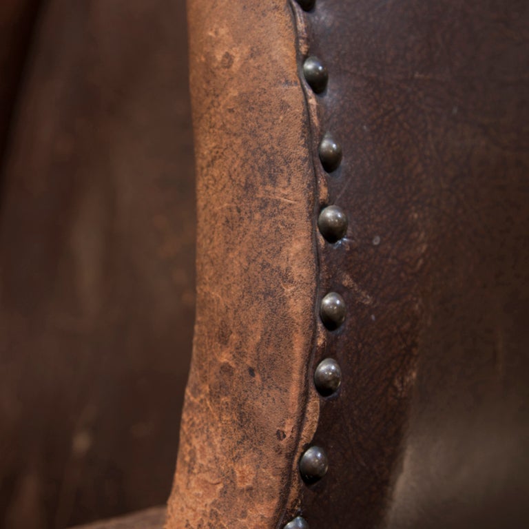 Wood Oversized English Leather Wingback Chair