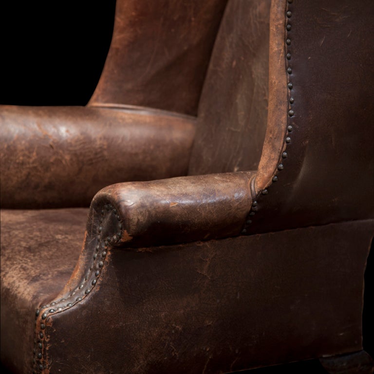 Oversized English Leather Wingback Chair 1