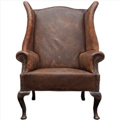 Oversized English Leather Wingback Chair