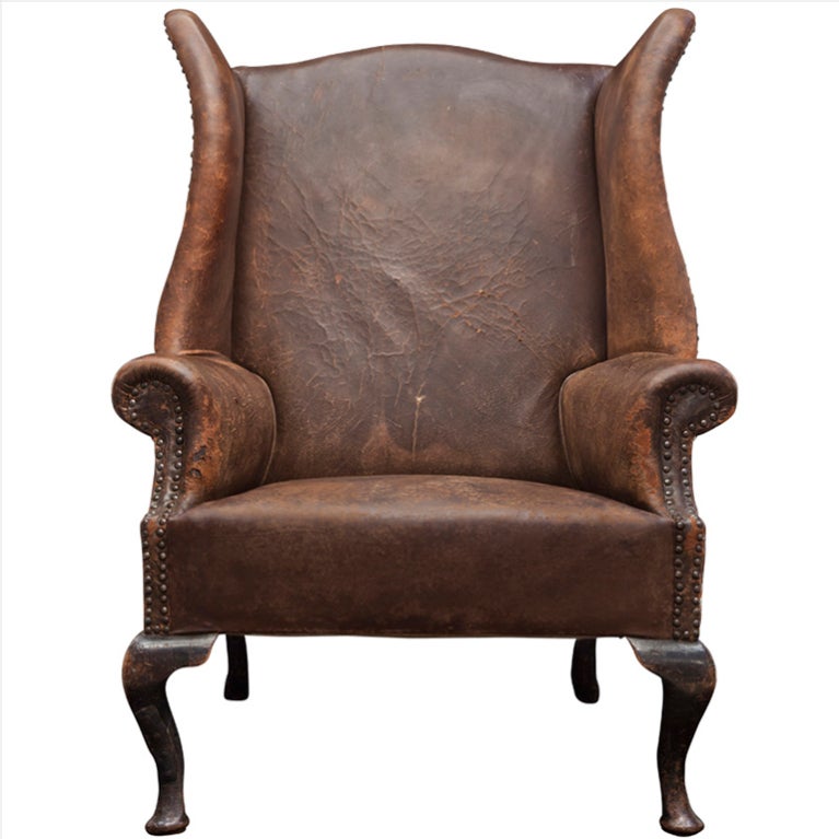 Oversized English Leather Wingback Chair