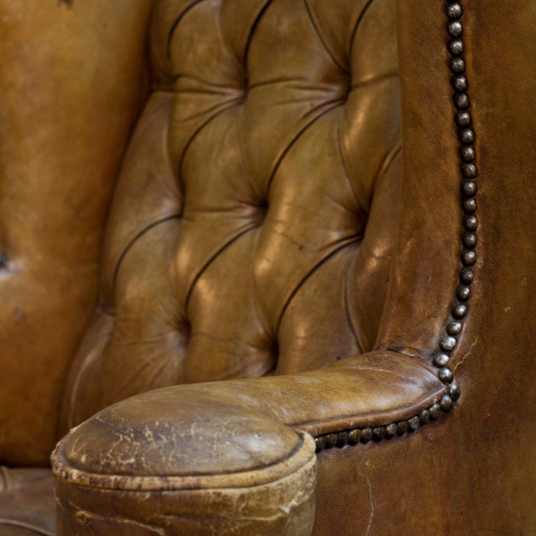 Tufted English Leather Wingback Chair 1