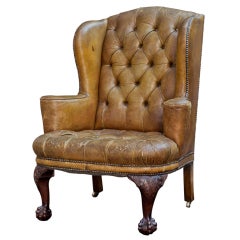 Tufted English Leather Wingback Chair