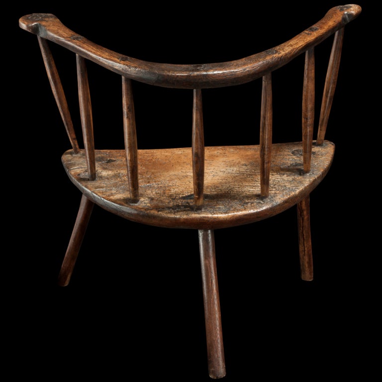 18th Century and Earlier Three Legged Primitive Windsor Chair