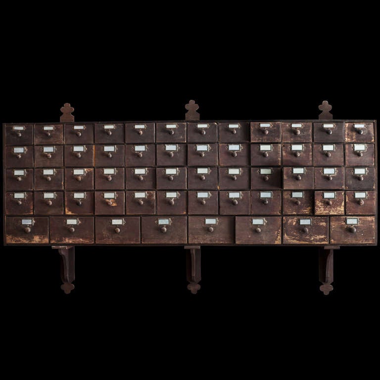 English Monumental 19th Century Wall Mounted Bank of Seed Drawers
