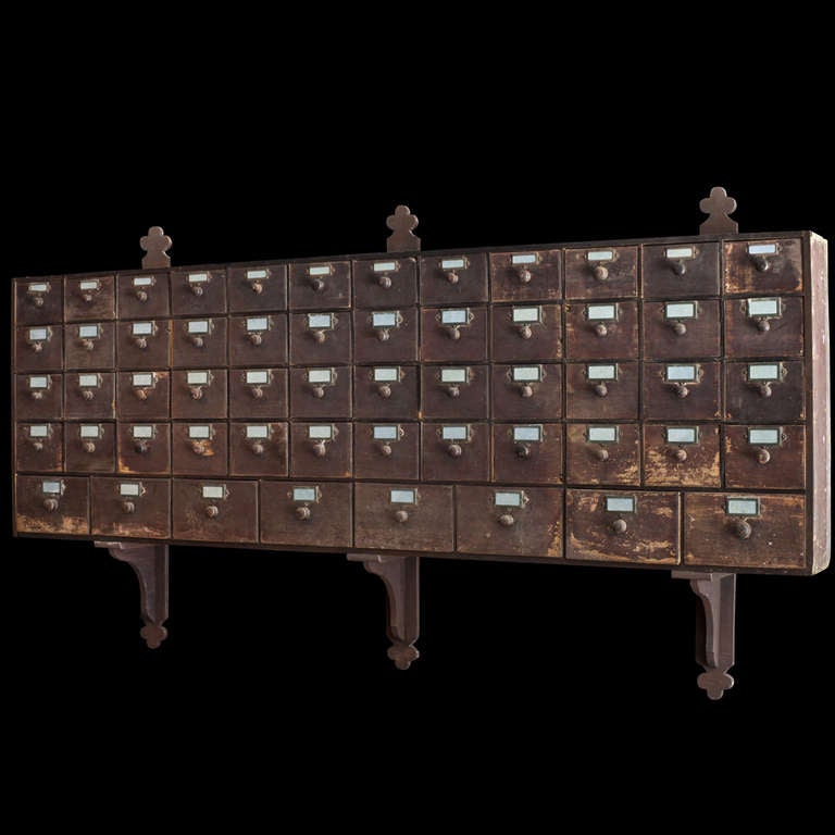Monumental 19th Century Wall Mounted Bank of Seed Drawers In Good Condition In Culver City, CA