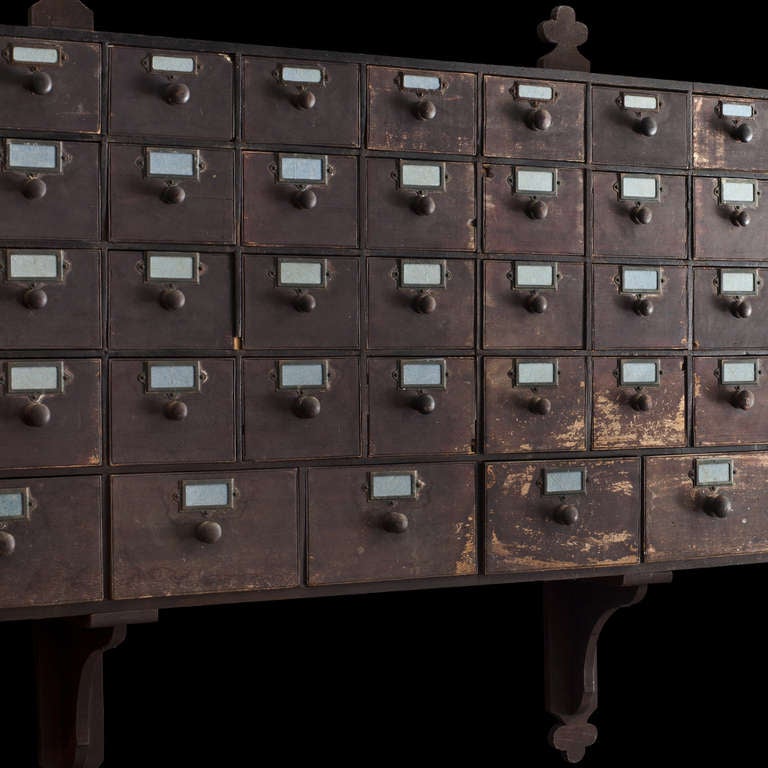 Wood Monumental 19th Century Wall Mounted Bank of Seed Drawers