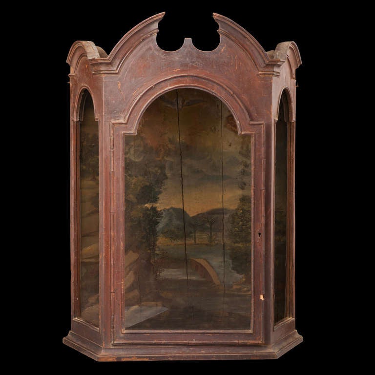 Gothic Vitrine, with painted biblical scene on the wood paneled interior.

France circa 1770.