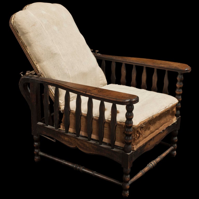 French Unusual Bobbin Turned Sided Lounge Chair