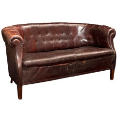 Antique Roll Arm Leather Sofa / Loveseat