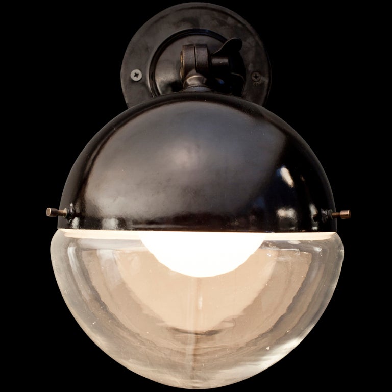 Italian Rounded Glass and Metal Wall Mounted Sconce In Excellent Condition In Culver City, CA