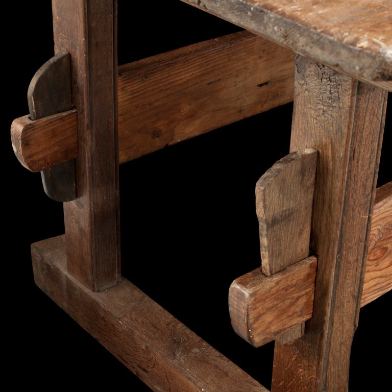 Italian Primitive Trestle Chestnut Console Table