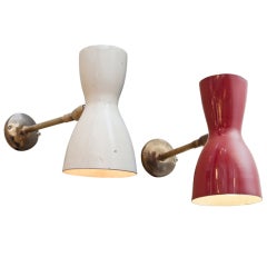 Pair of Red and White Italian Metal Sconces