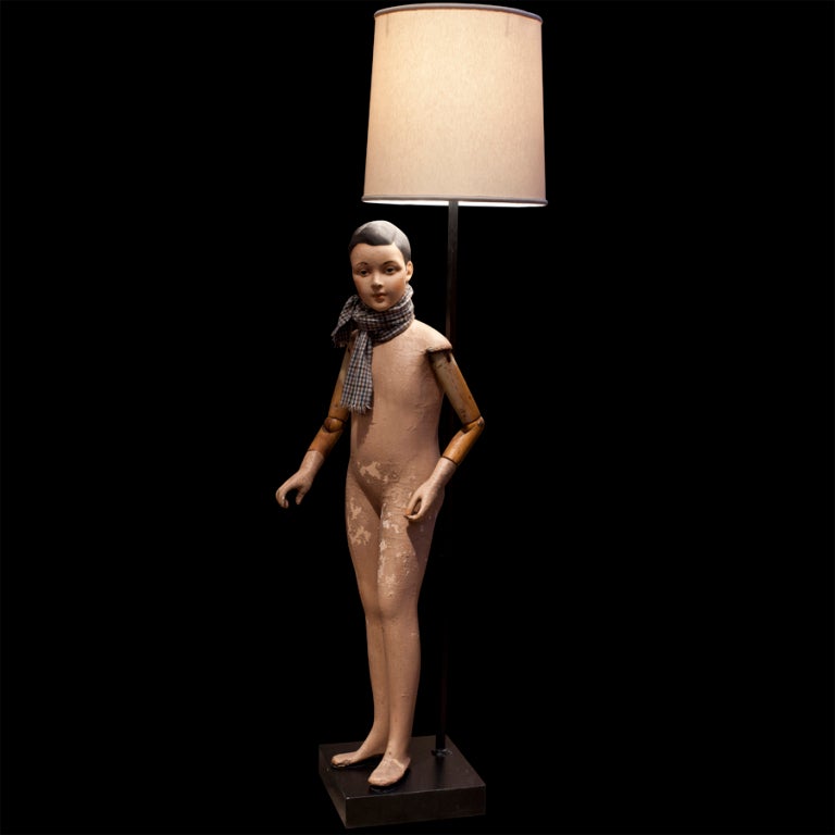 Metal Floor Lamp with Mannequin of a Young Boy