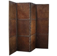 Large Four Panel Leather Screen