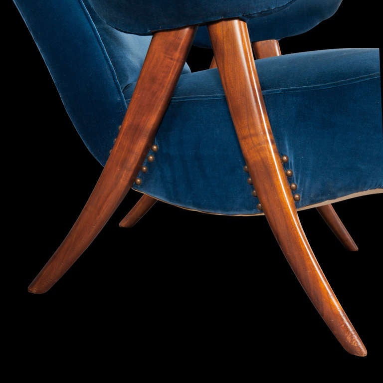 Velvet Pair of Ultramarine Blue Lounge Chairs