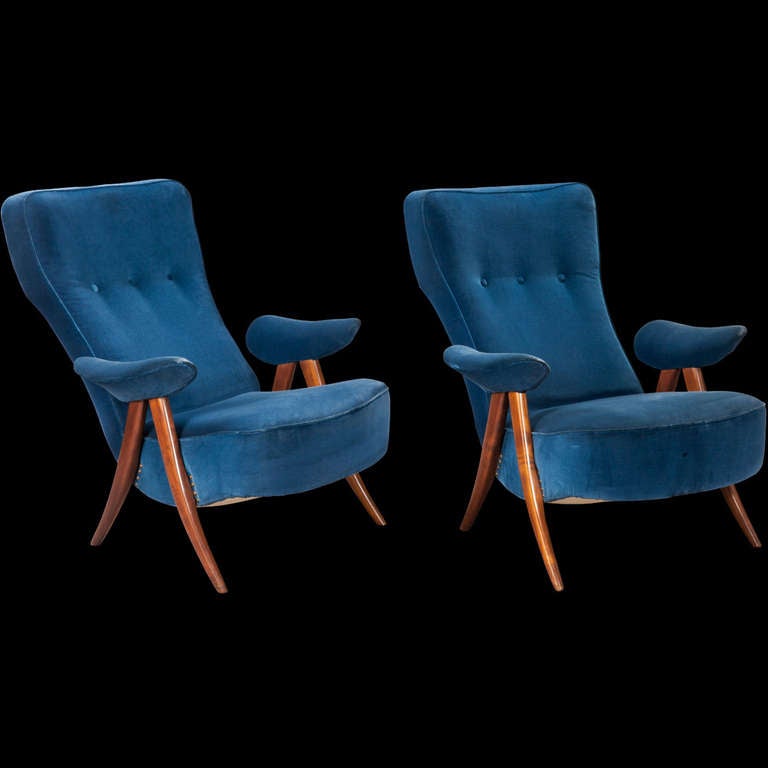 Pair of Ultramarine Blue Lounge Chairs 5