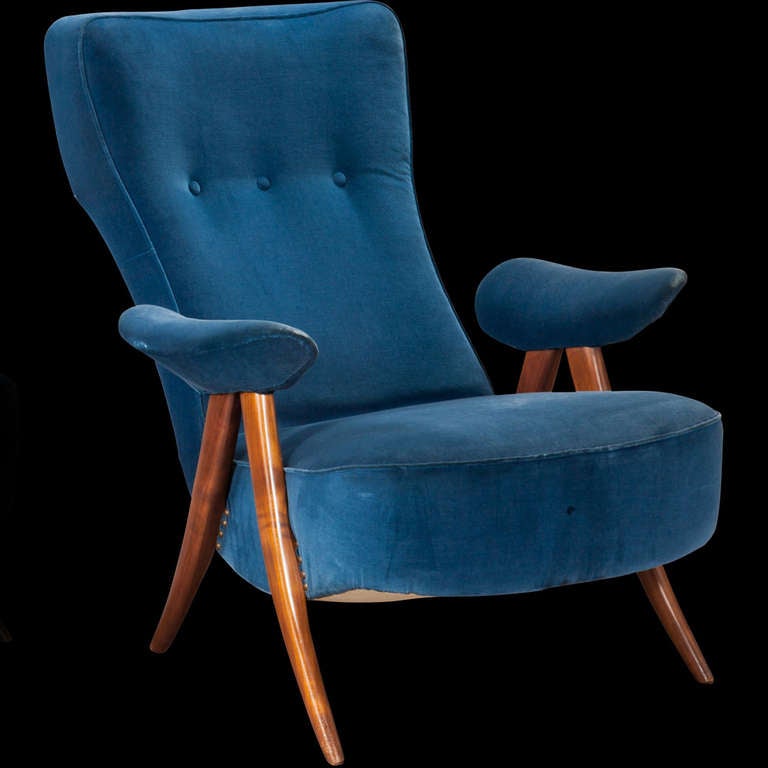Mid-20th Century Pair of Ultramarine Blue Lounge Chairs