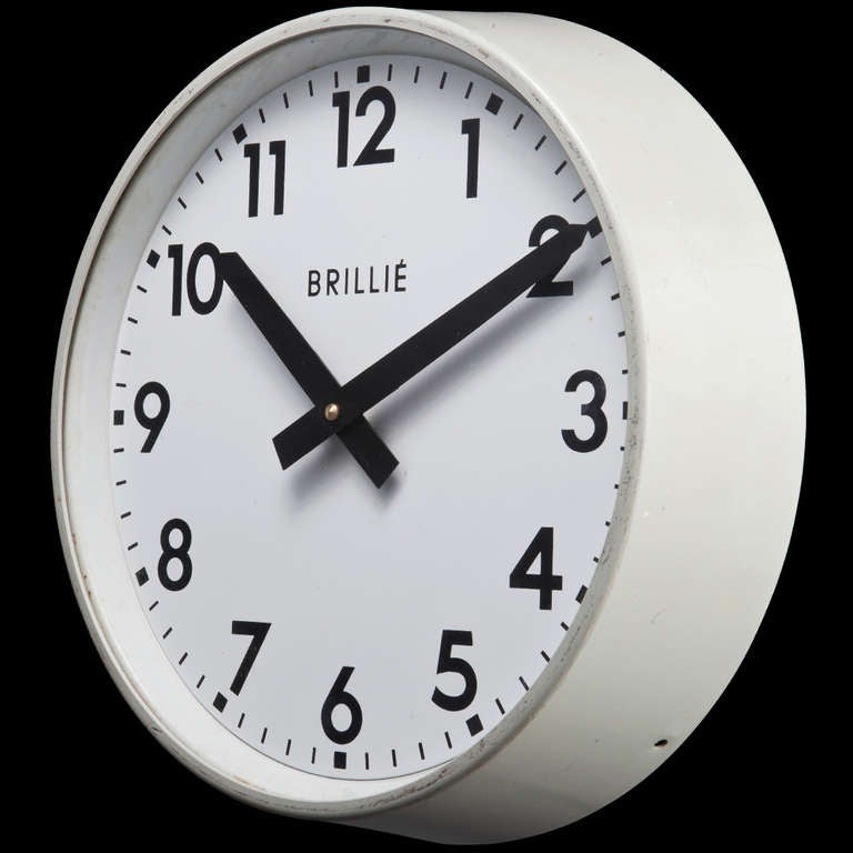 Industrial White Rim Wall Clock In Good Condition In Culver City, CA