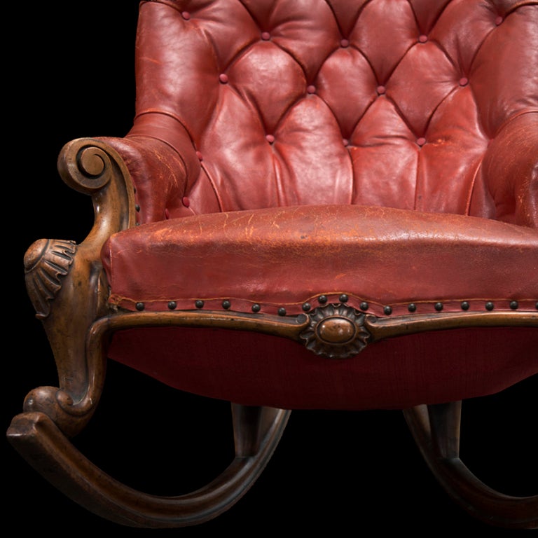 English Overized Leather Victorian Rocker
