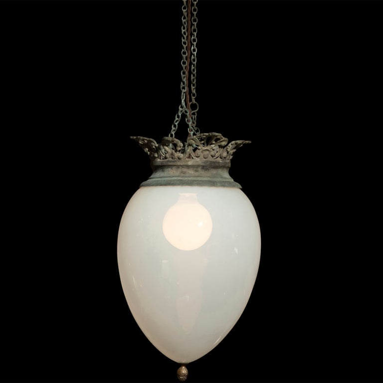 19th Century Large Victorian Vaseline Glass Light