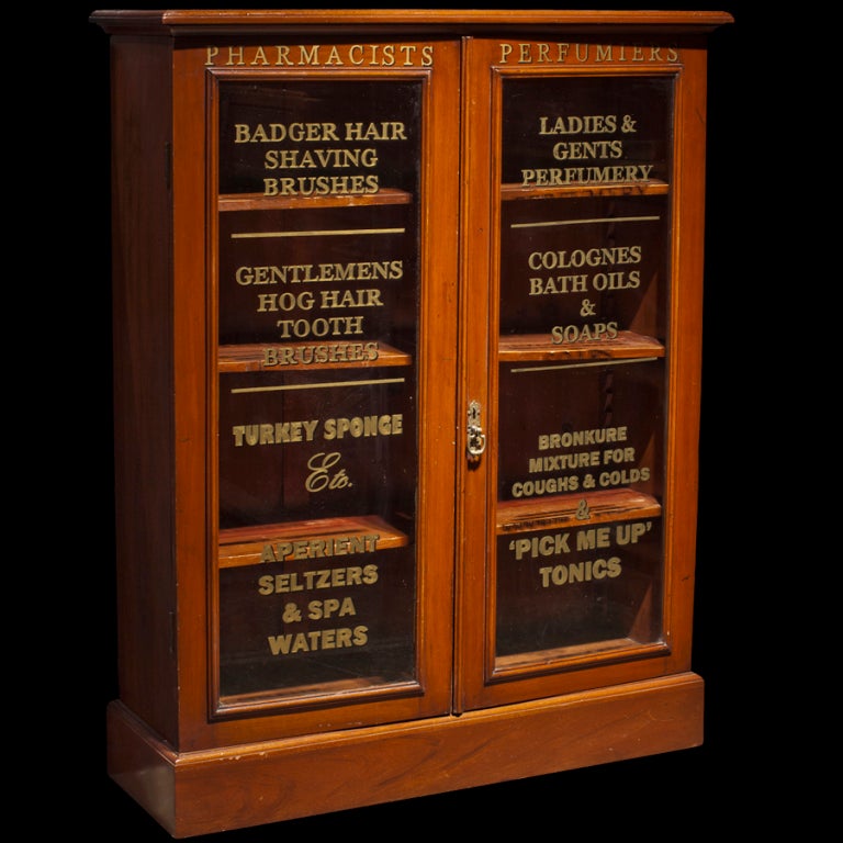 English Glass Front Pharmacy Cabinet