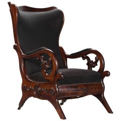 Antique Mahogany Wingback Library Chair