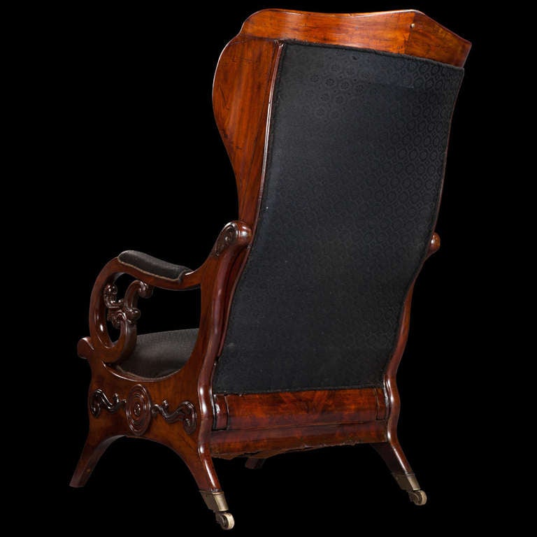 19th Century Mahogany Wingback Library Chair