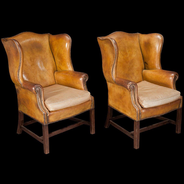 English Pair of Leather Wingback Chairs