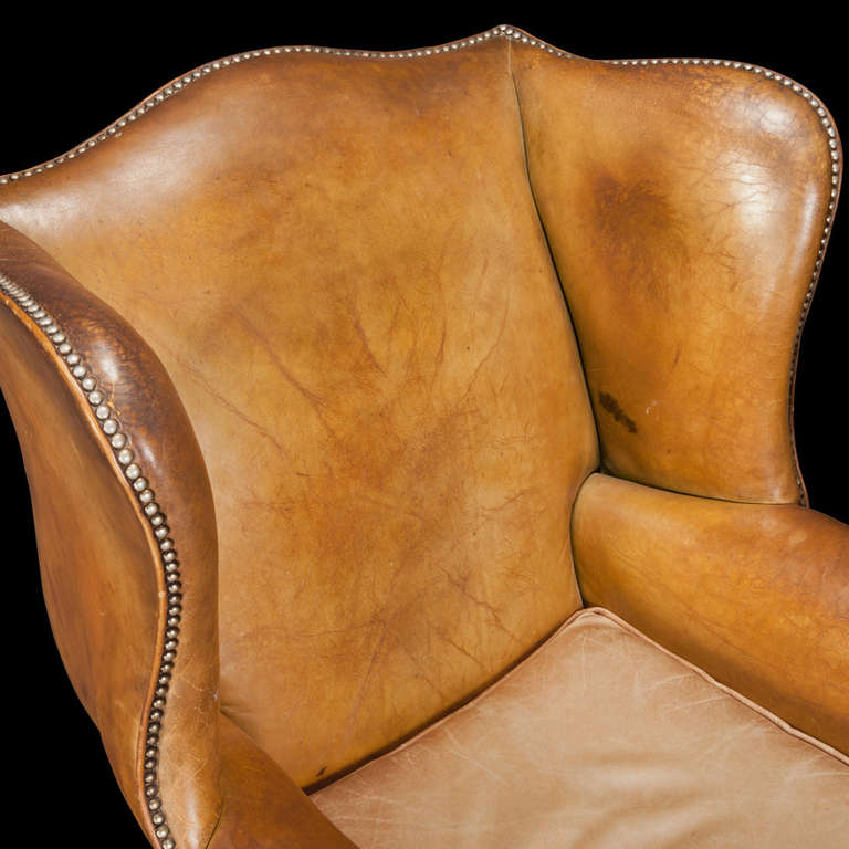 Pair of Leather Wingback Chairs In Good Condition In Culver City, CA
