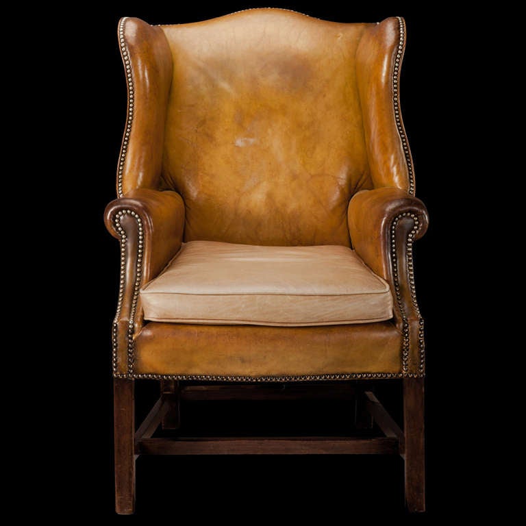 Pair of Leather Wingback Chairs at 1stDibs